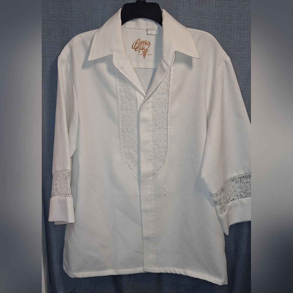 Iolani Beau Tiki Shirt Mens Large Hawaiian Lace Button